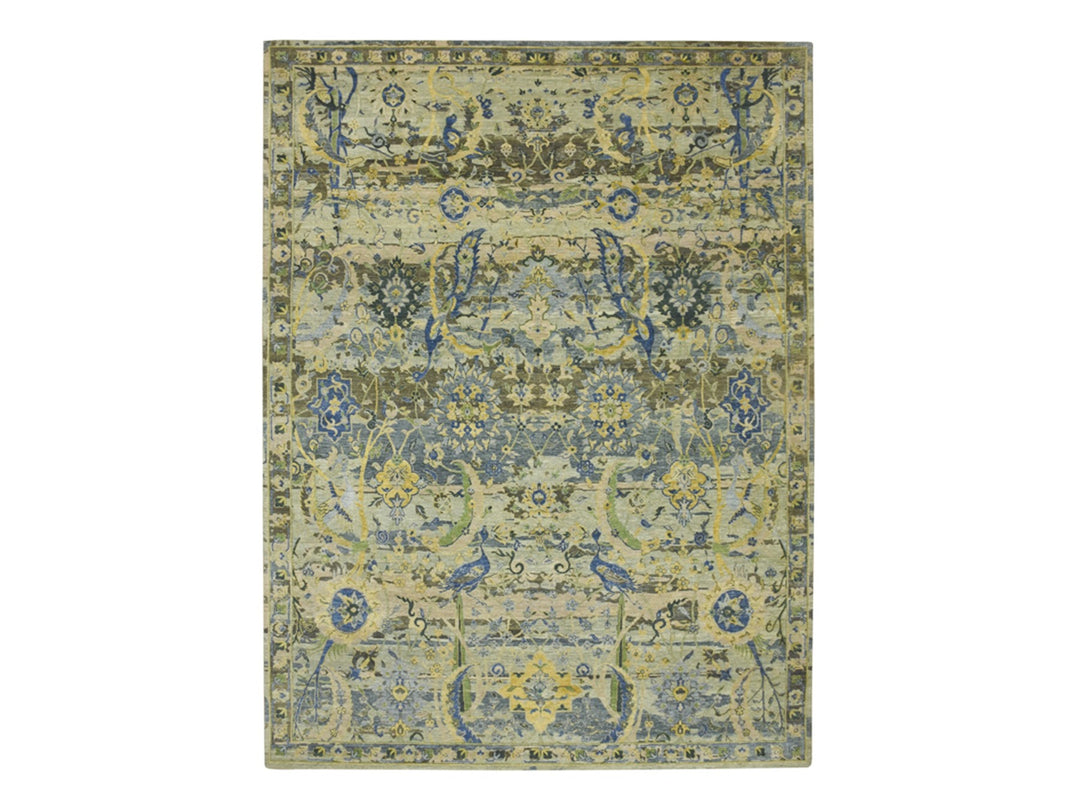 9'0" x 12'1" New Hand Knotted Green Wool Rectangle Oriental Rug - MOA10275714