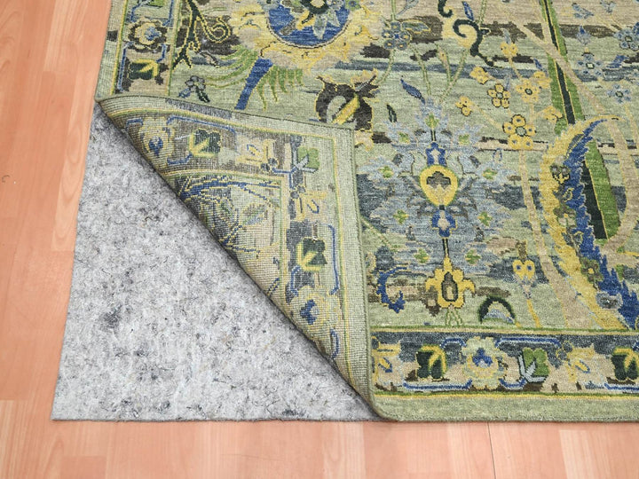 9'0" x 12'1" New Hand Knotted Green Wool Rectangle Oriental Rug - MOA10275714