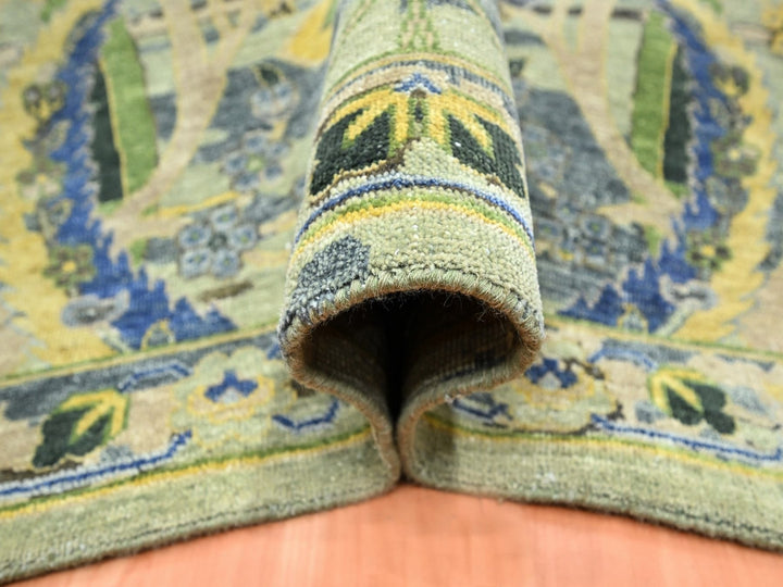 9'0" x 12'1" New Hand Knotted Green Wool Rectangle Oriental Rug - MOA10275714