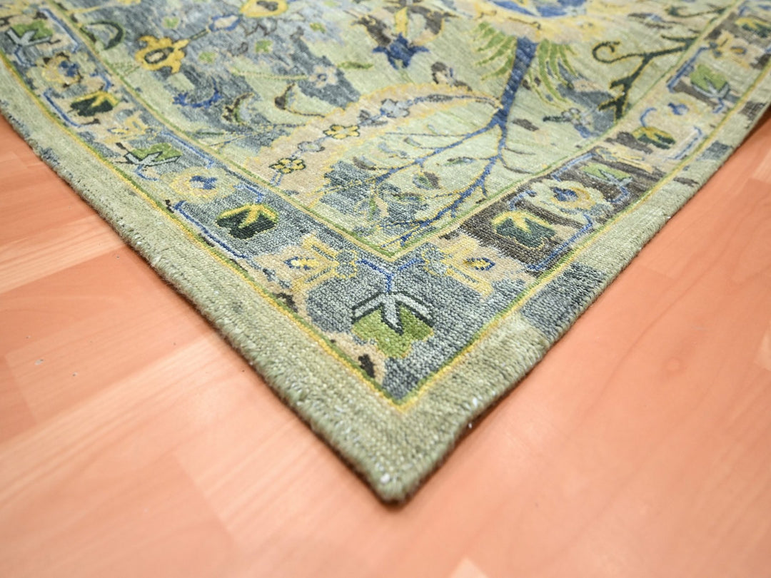 9'0" x 12'1" New Hand Knotted Green Wool Rectangle Oriental Rug - MOA10275714
