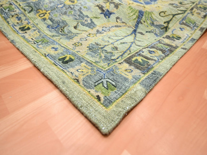 9'0" x 12'1" New Hand Knotted Green Wool Rectangle Oriental Rug - MOA10275714