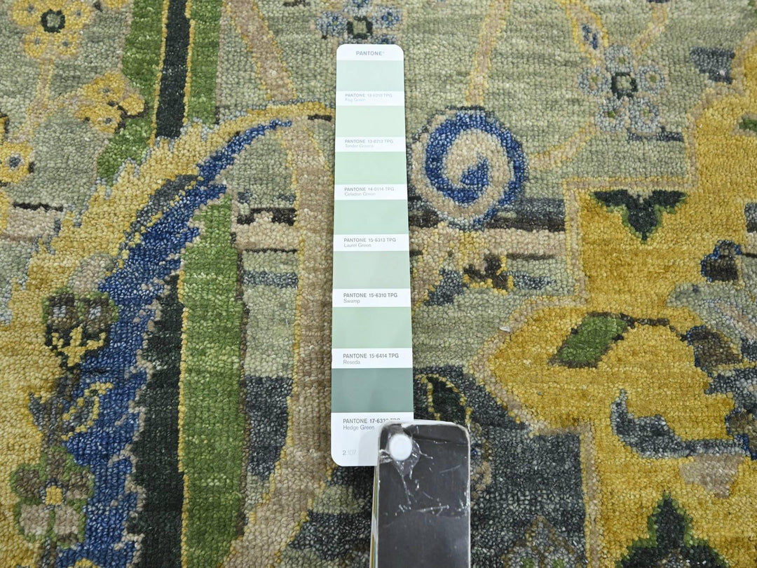 9'0" x 12'1" New Hand Knotted Green Wool Rectangle Oriental Rug - MOA10275714