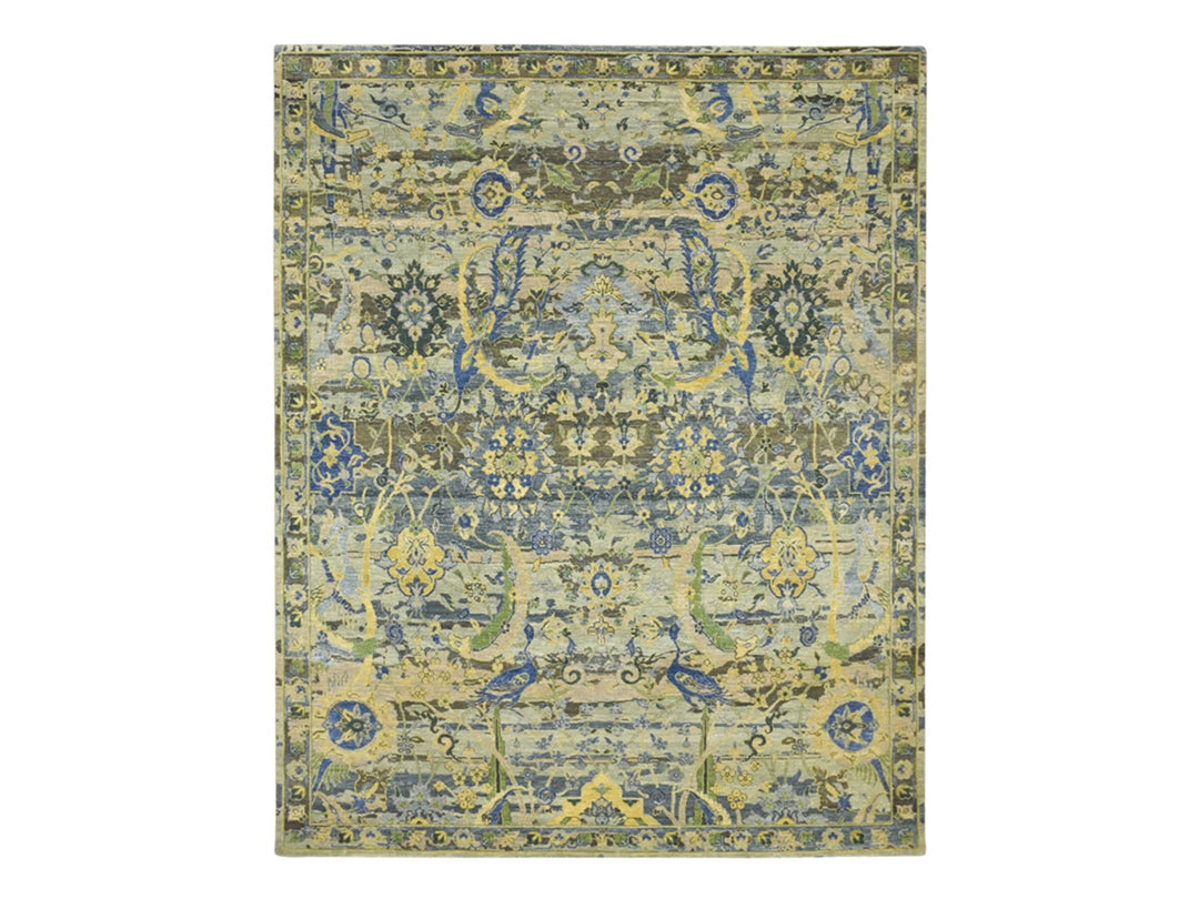 8'1" x 10'2" New Hand Knotted Green Wool Rectangle Oriental Rug - MOA10275715
