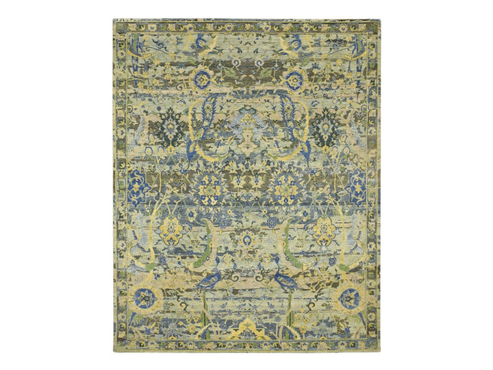 8'1" x 10'2" New Hand Knotted Green Wool Rectangle Oriental Rug - MOA10275715