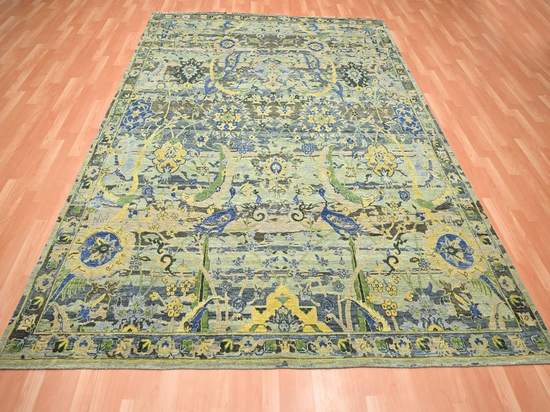 8'1" x 10'2" New Hand Knotted Green Wool Rectangle Oriental Rug - MOA10275715
