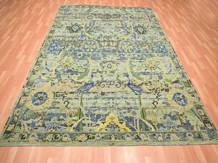8'1" x 10'2" New Hand Knotted Green Wool Rectangle Oriental Rug - MOA10275715