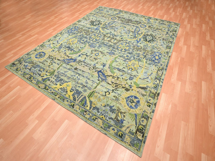 8'1" x 10'2" New Hand Knotted Green Wool Rectangle Oriental Rug - MOA10275715