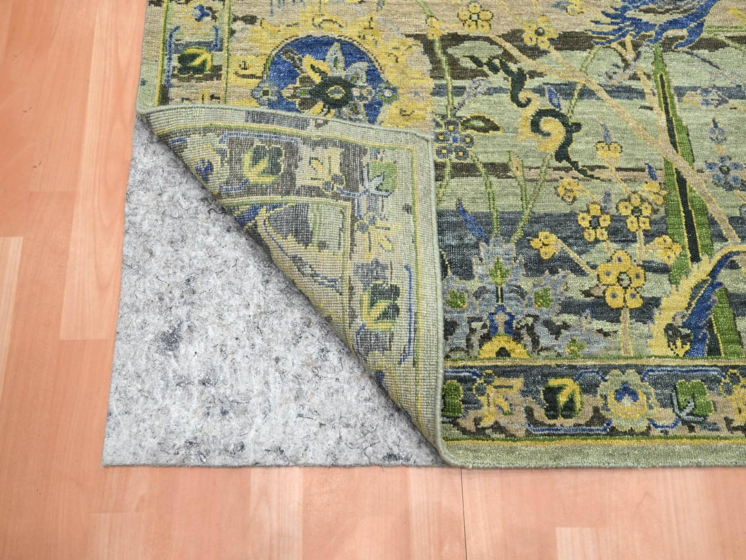 8'1" x 10'2" New Hand Knotted Green Wool Rectangle Oriental Rug - MOA10275715