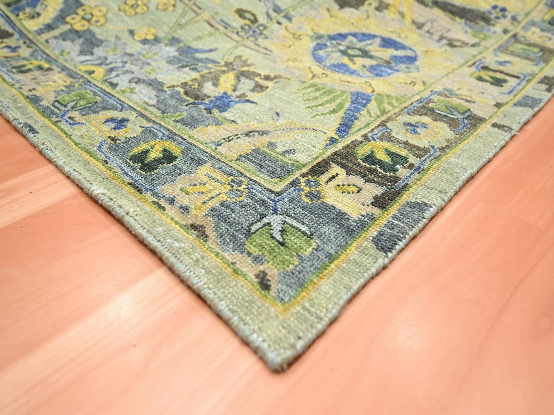 8'1" x 10'2" New Hand Knotted Green Wool Rectangle Oriental Rug - MOA10275715