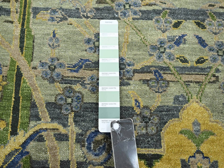 8'1" x 10'2" New Hand Knotted Green Wool Rectangle Oriental Rug - MOA10275715