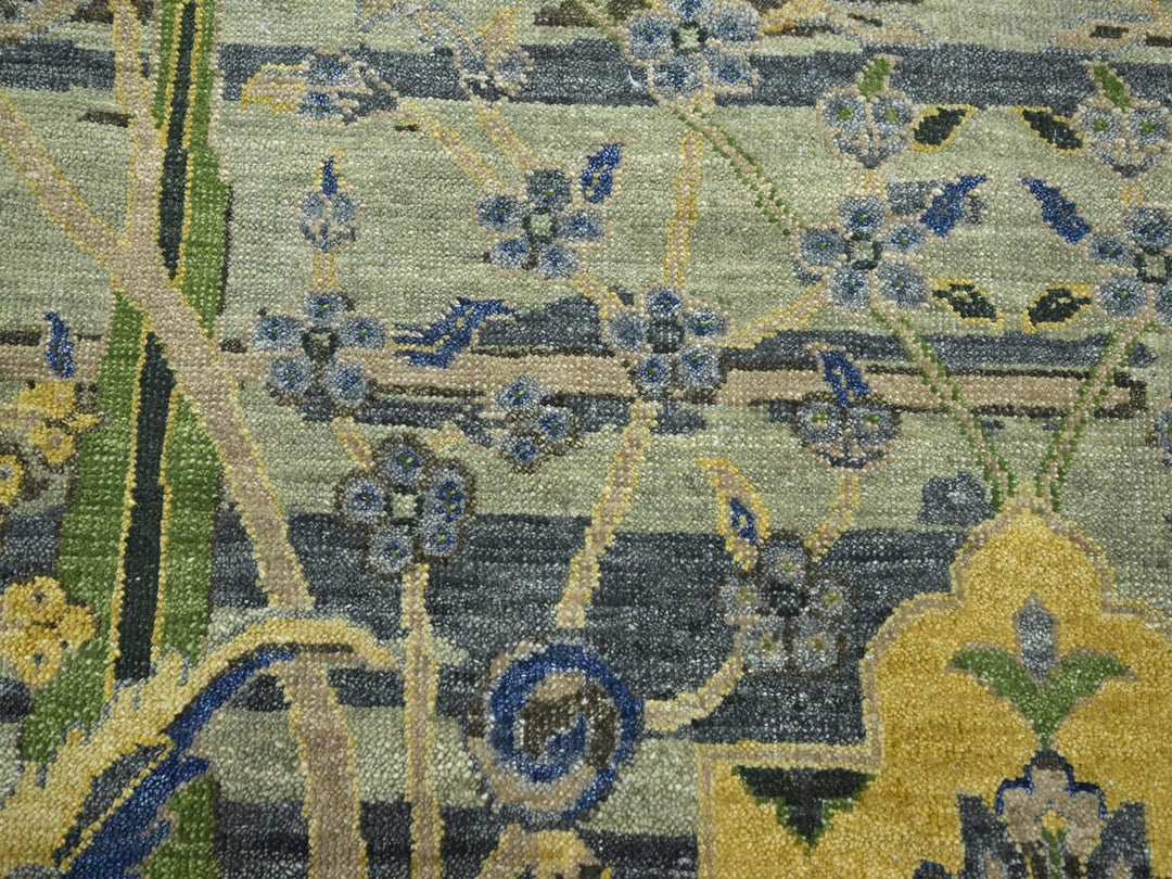 8'1" x 10'2" New Hand Knotted Green Wool Rectangle Oriental Rug - MOA10275715