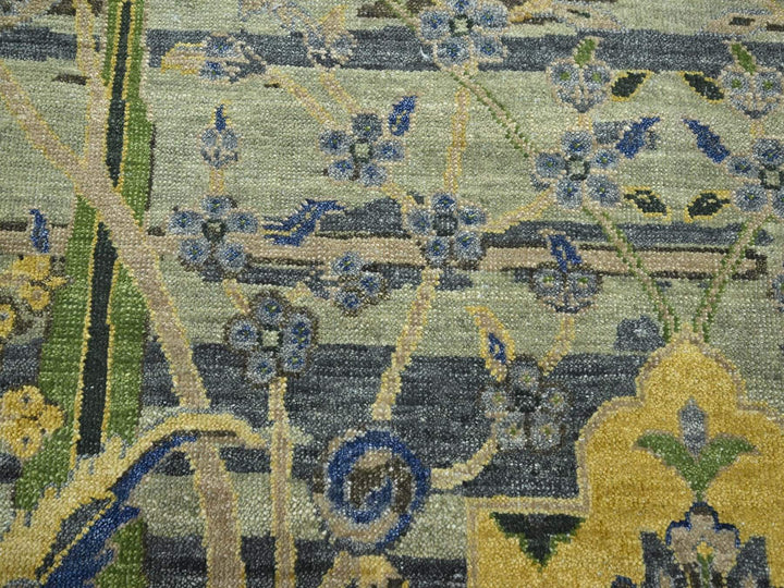 8'1" x 10'2" New Hand Knotted Green Wool Rectangle Oriental Rug - MOA10275715