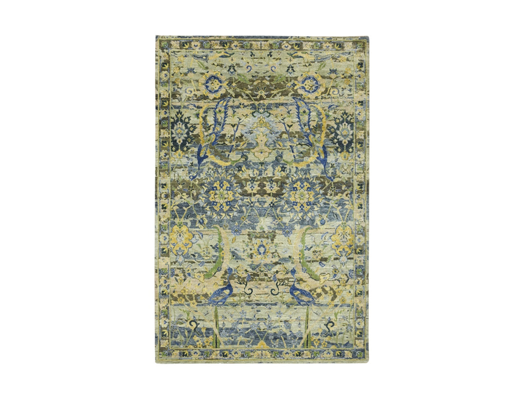 6'1" x 9'3" New Hand Knotted Green Wool Rectangle Oriental Rug - MOA10275716