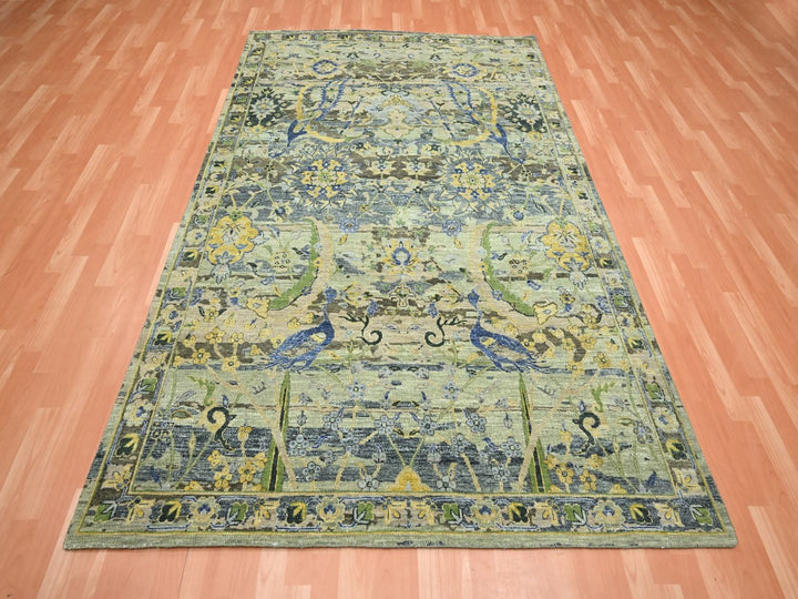 6'1" x 9'3" New Hand Knotted Green Wool Rectangle Oriental Rug - MOA10275716