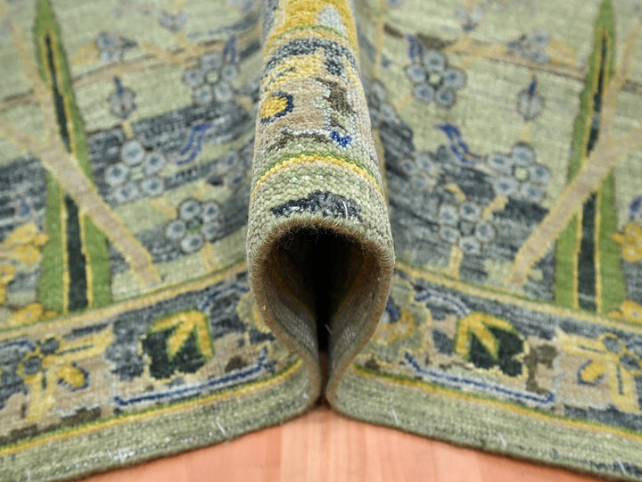 6'1" x 9'3" New Hand Knotted Green Wool Rectangle Oriental Rug - MOA10275716