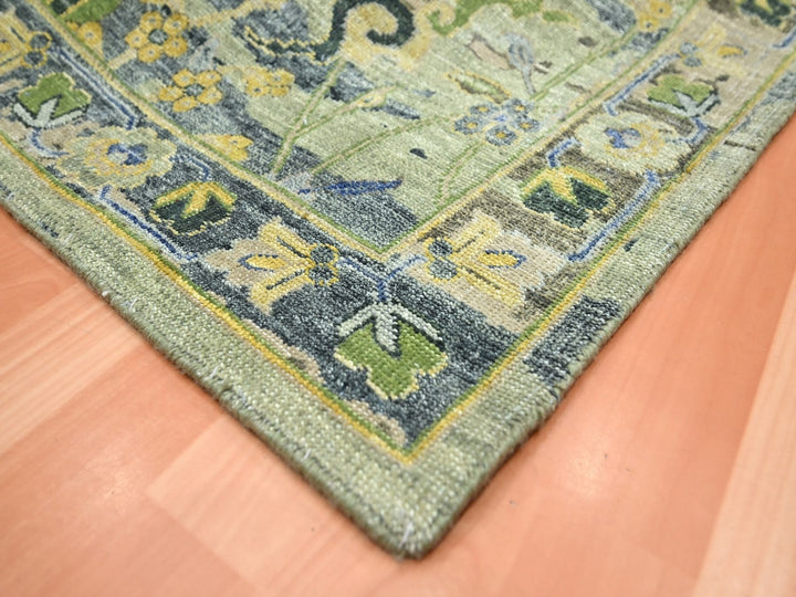 6'1" x 9'3" New Hand Knotted Green Wool Rectangle Oriental Rug - MOA10275716