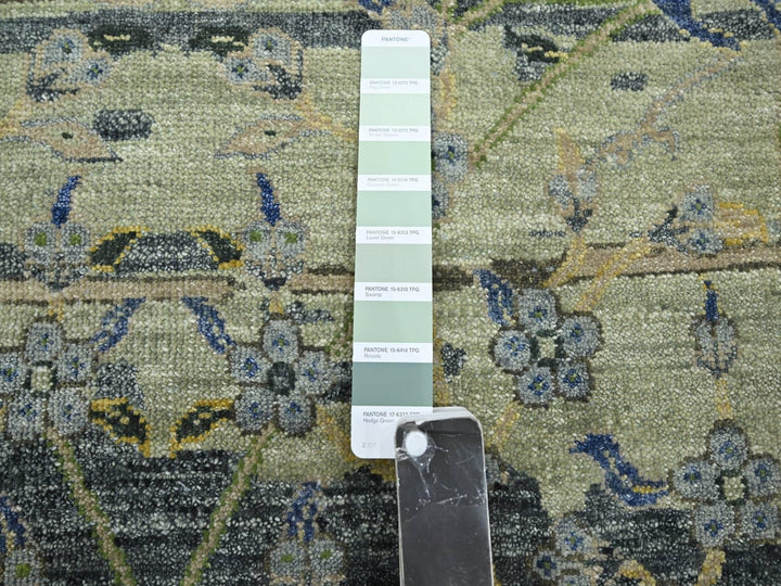 6'1" x 9'3" New Hand Knotted Green Wool Rectangle Oriental Rug - MOA10275716