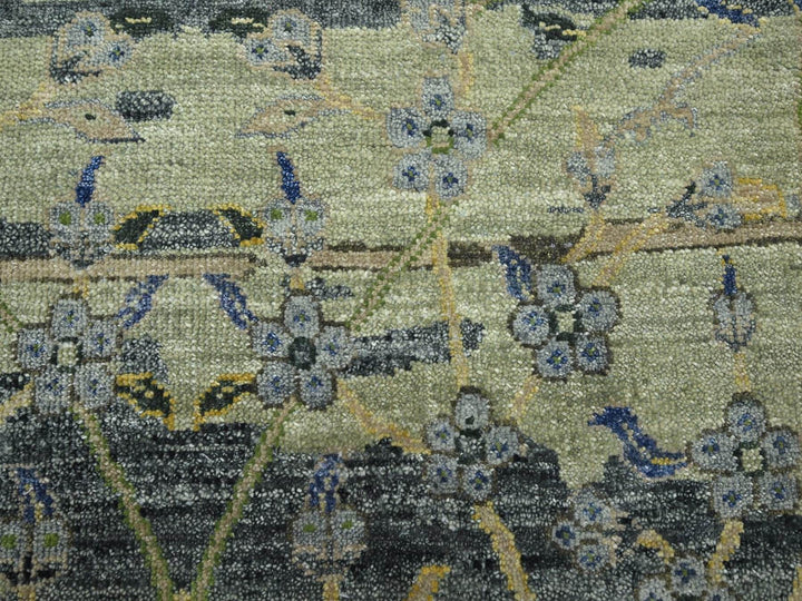 6'1" x 9'3" New Hand Knotted Green Wool Rectangle Oriental Rug - MOA10275716