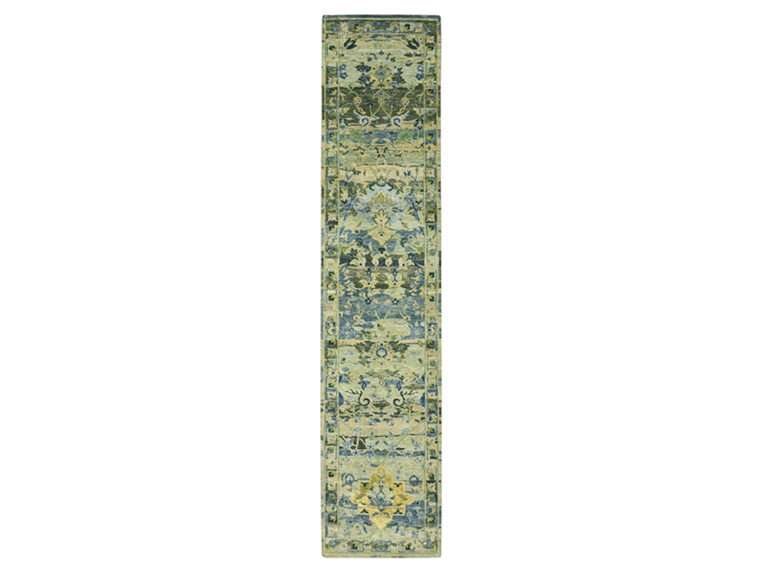 2'7" x 12'3" New Hand Knotted Green Wool Runner Oriental Rug - MOA10275717