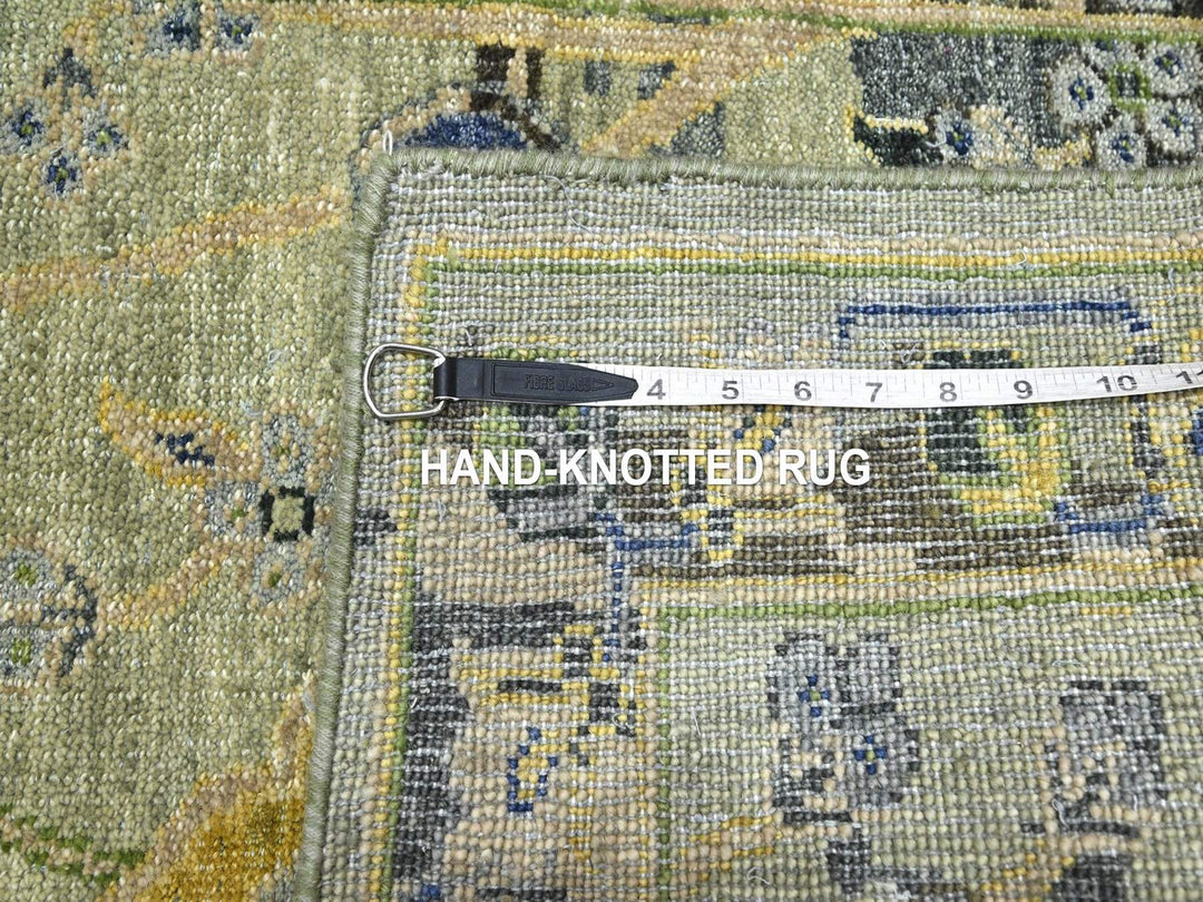 2'7" x 12'3" New Hand Knotted Green Wool Runner Oriental Rug - MOA10275717