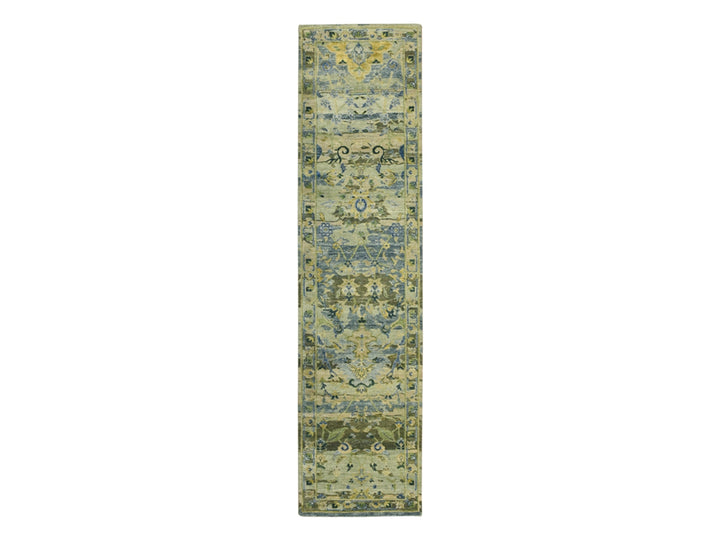 2'7" x 10'6" New Hand Knotted Green Wool Runner Oriental Rug - MOA10275718