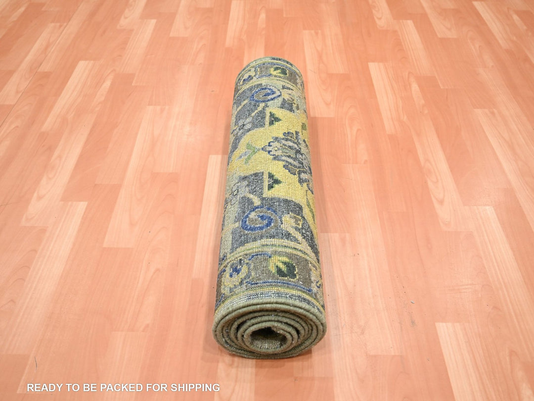 2'7" x 10'6" New Hand Knotted Green Wool Runner Oriental Rug - MOA10275718