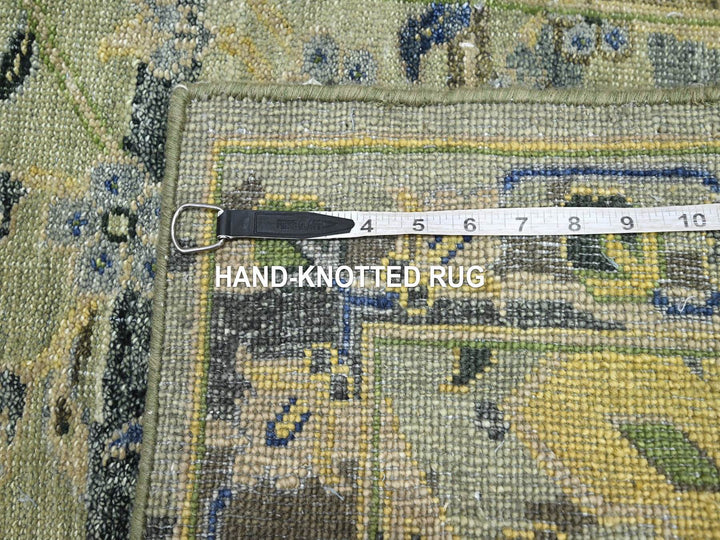 2'7" x 10'6" New Hand Knotted Green Wool Runner Oriental Rug - MOA10275718