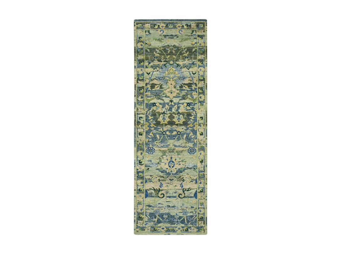 2'7" x 8'4" New Hand Knotted Green Wool Runner Oriental Rug - MOA10275719