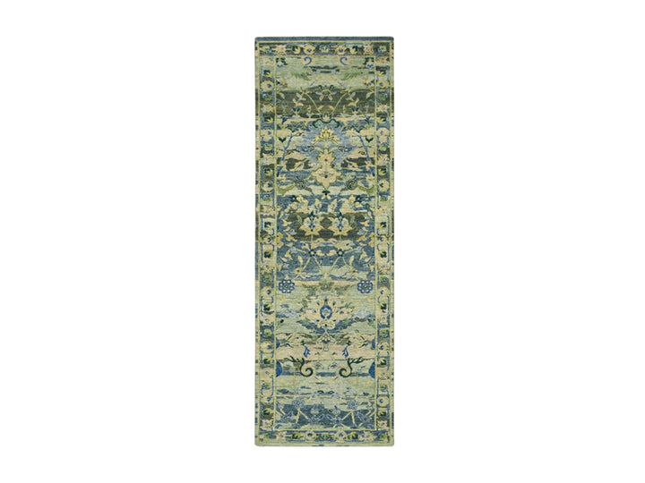 2'7" x 8'4" New Hand Knotted Green Wool Runner Oriental Rug - MOA10275719