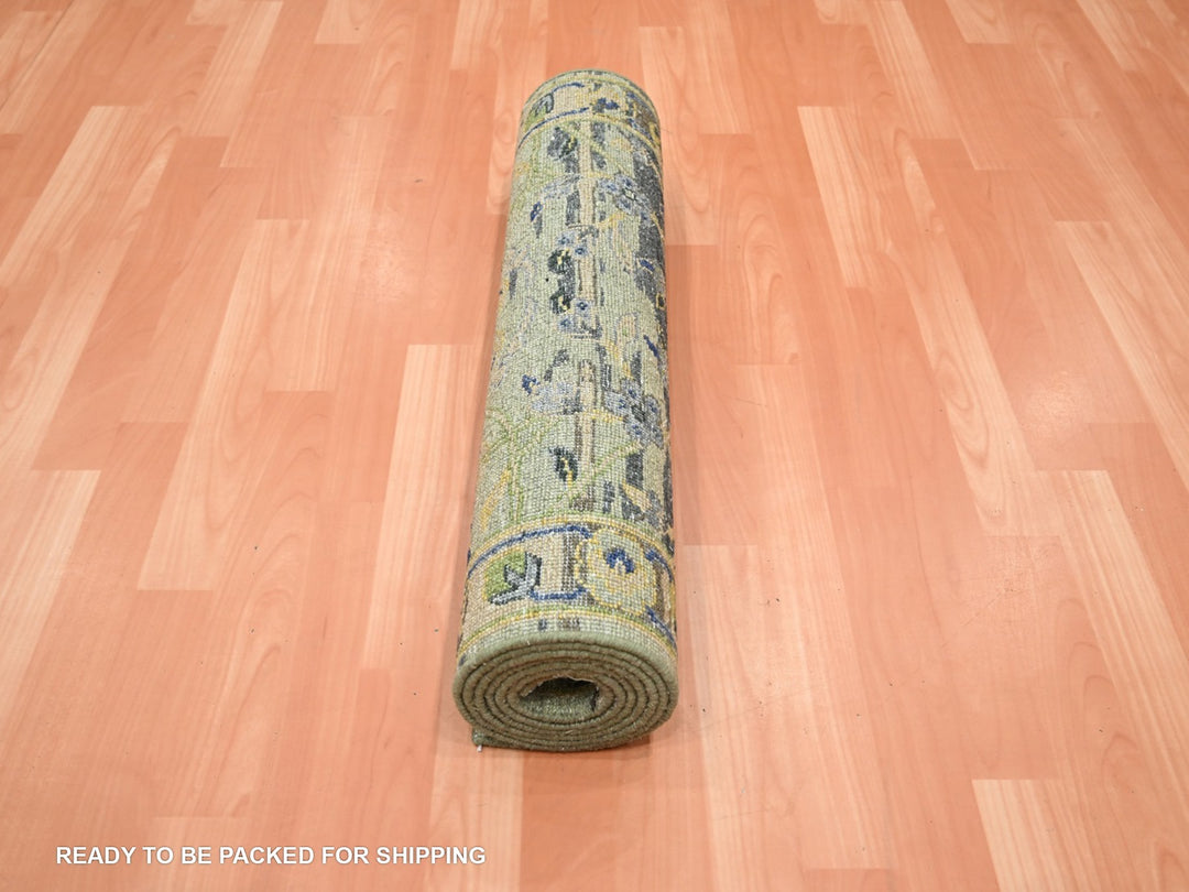 2'7" x 8'4" New Hand Knotted Green Wool Runner Oriental Rug - MOA10275719