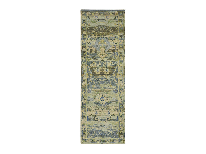 2'8" x 8'3" New Hand Knotted Green Wool Runner Oriental Rug - MOA10275720
