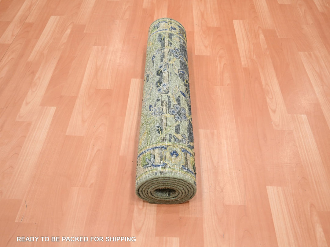 2'8" x 8'3" New Hand Knotted Green Wool Runner Oriental Rug - MOA10275720