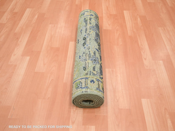 2'8" x 8'3" New Hand Knotted Green Wool Runner Oriental Rug - MOA10275720