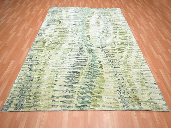 8'0" x 9'10" New Hand Knotted Green Silk Rectangle Oriental Rug - MOA10275725