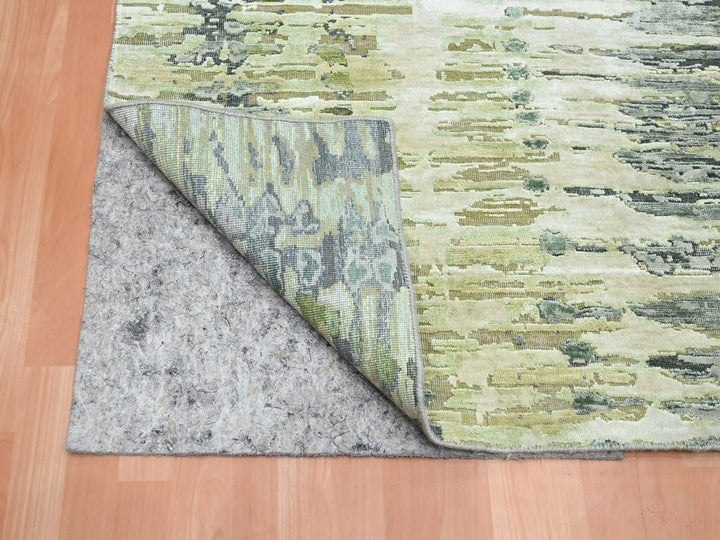 8'0" x 9'10" New Hand Knotted Green Silk Rectangle Oriental Rug - MOA10275725