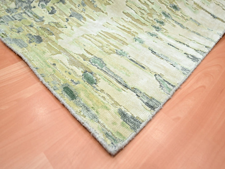 8'0" x 9'10" New Hand Knotted Green Silk Rectangle Oriental Rug - MOA10275725