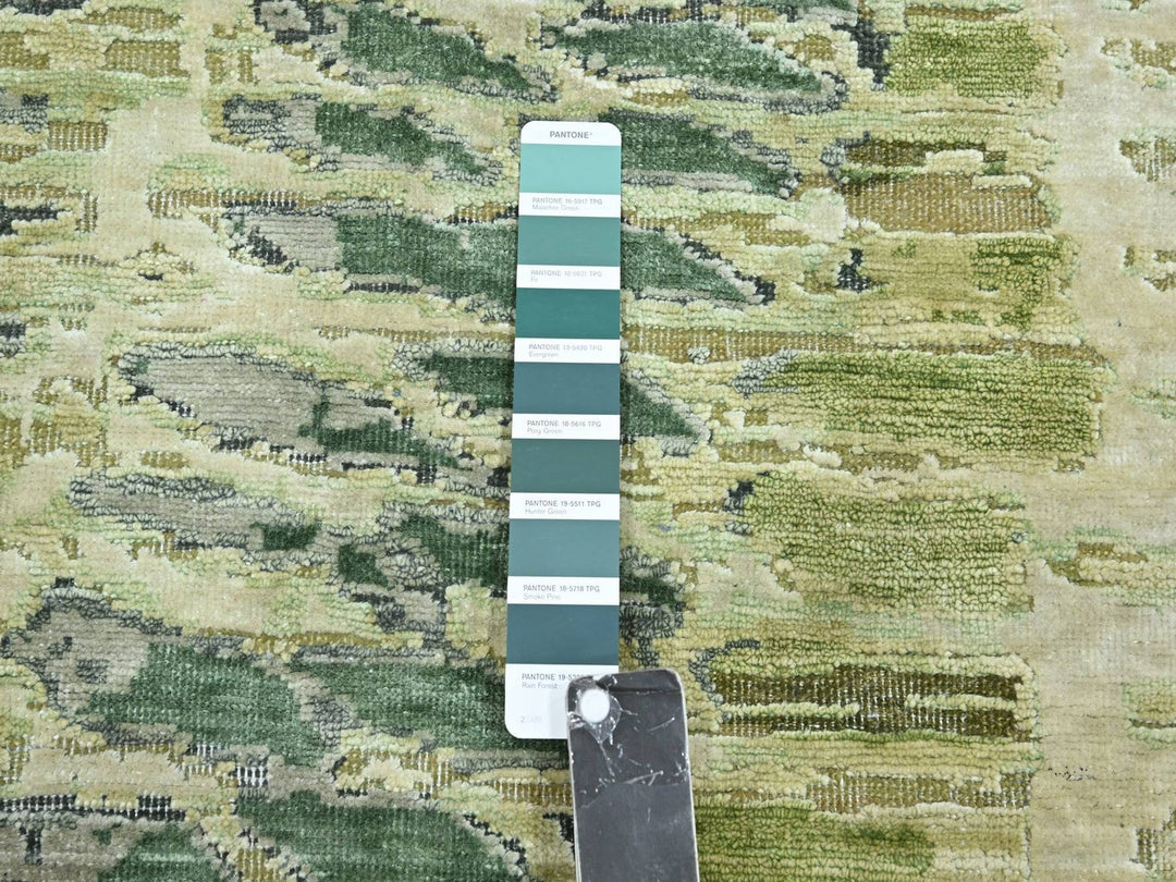 8'0" x 9'10" New Hand Knotted Green Silk Rectangle Oriental Rug - MOA10275725