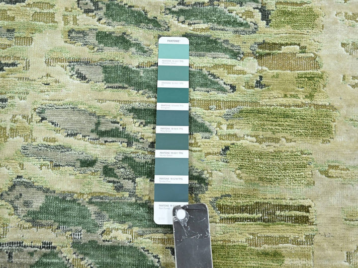 8'0" x 9'10" New Hand Knotted Green Silk Rectangle Oriental Rug - MOA10275725