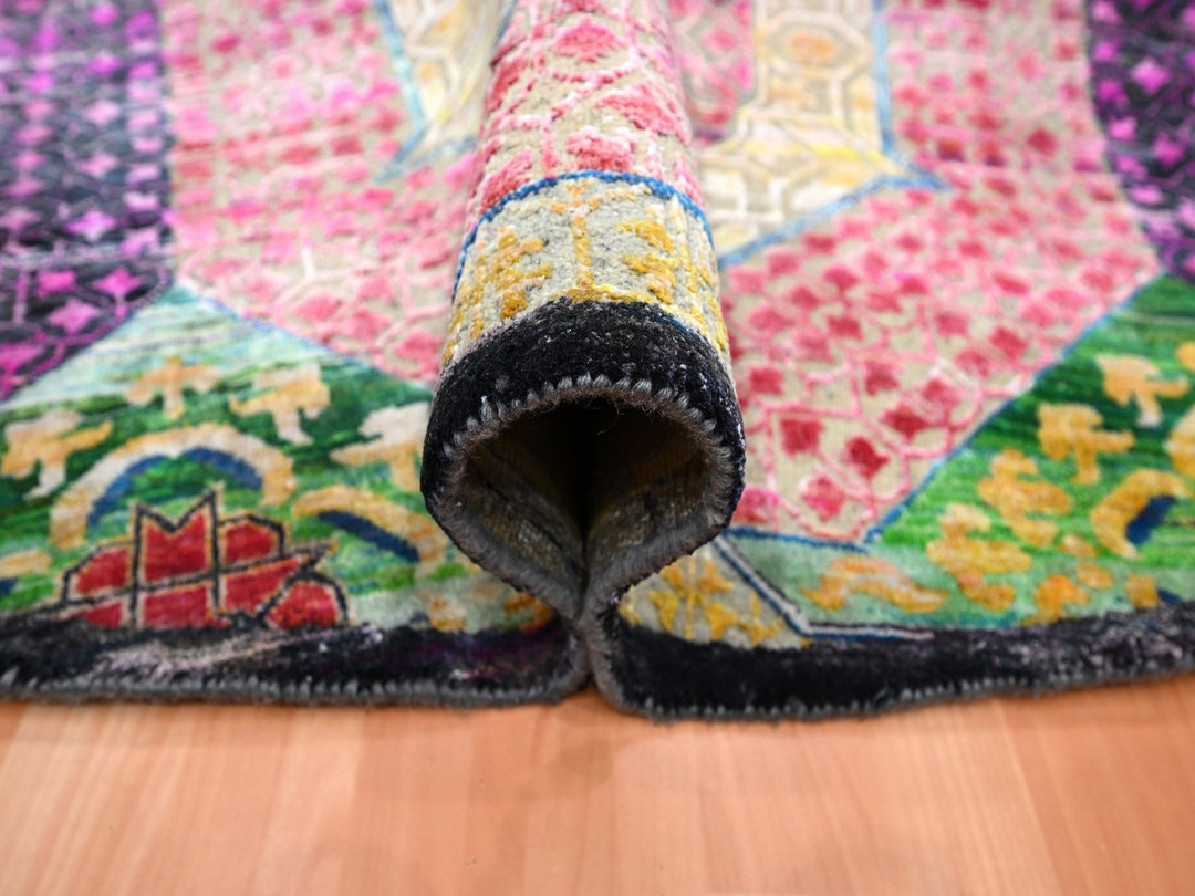 9'10" x 9'10" New Hand Knotted Yellow Wool & Silk Round Oriental Rug - MOA10275727