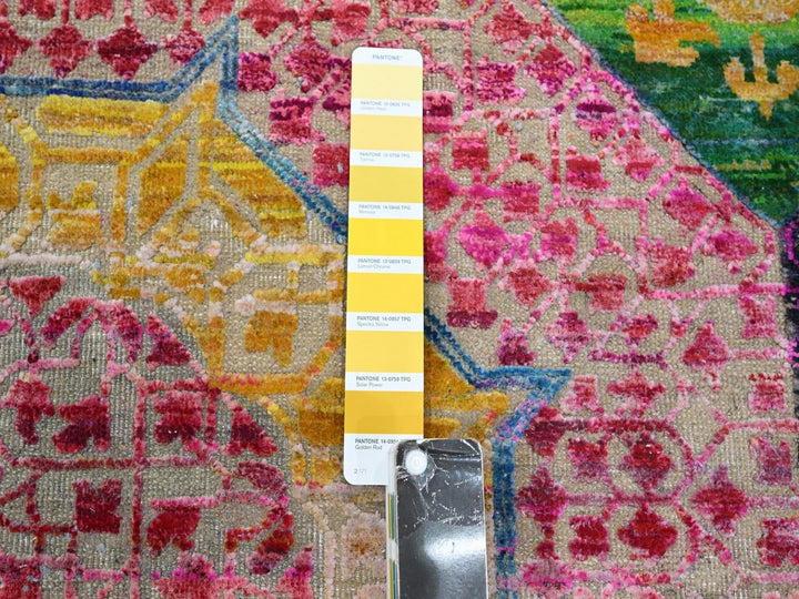 9'10" x 9'10" New Hand Knotted Yellow Wool & Silk Round Oriental Rug - MOA10275727