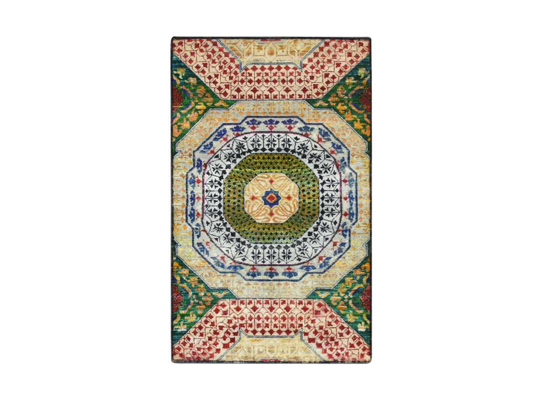 3'0" x 5'1" New Hand Knotted Yellow Wool & Silk Rectangle Oriental Rug - MOA10275728