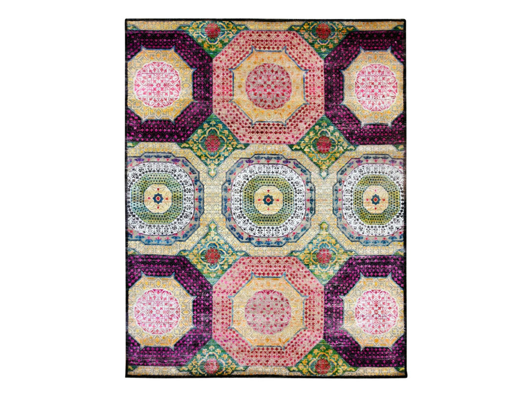 7'11" x 10'2" New Hand Knotted Yellow Wool & Sari Silk Rectangle Oriental Rug - MOA10275729