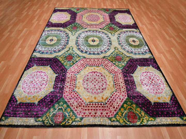 7'11" x 10'2" New Hand Knotted Yellow Wool & Sari Silk Rectangle Oriental Rug - MOA10275729