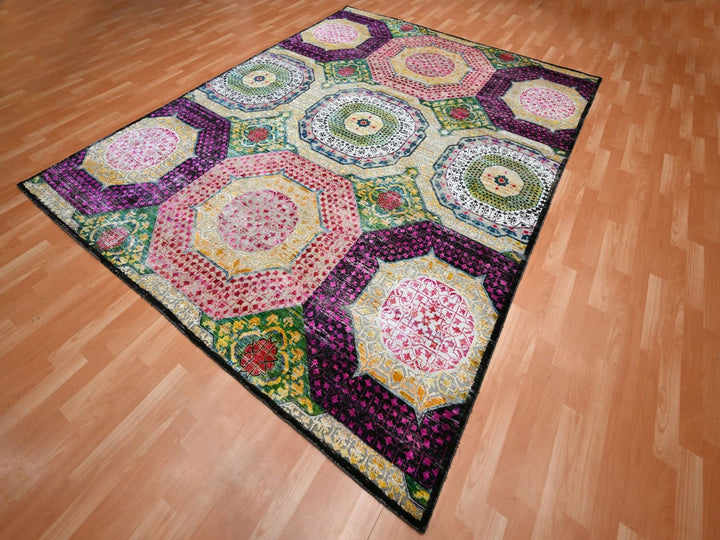 7'11" x 10'2" New Hand Knotted Yellow Wool & Sari Silk Rectangle Oriental Rug - MOA10275729
