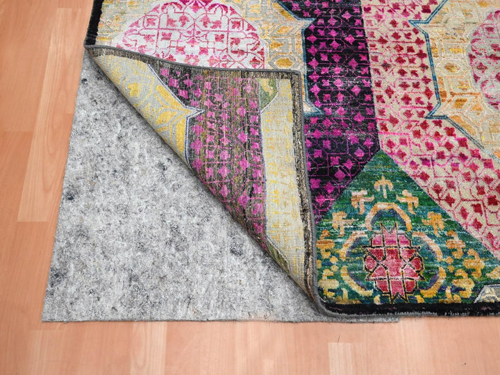 7'11" x 10'2" New Hand Knotted Yellow Wool & Sari Silk Rectangle Oriental Rug - MOA10275729