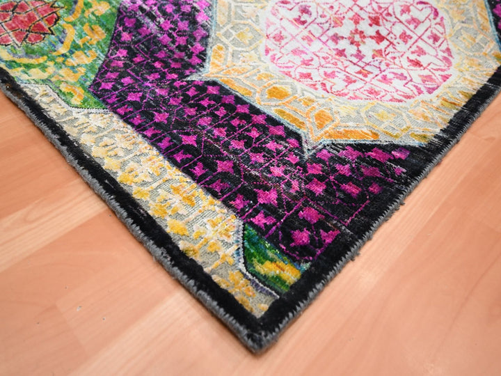 7'11" x 10'2" New Hand Knotted Yellow Wool & Sari Silk Rectangle Oriental Rug - MOA10275729