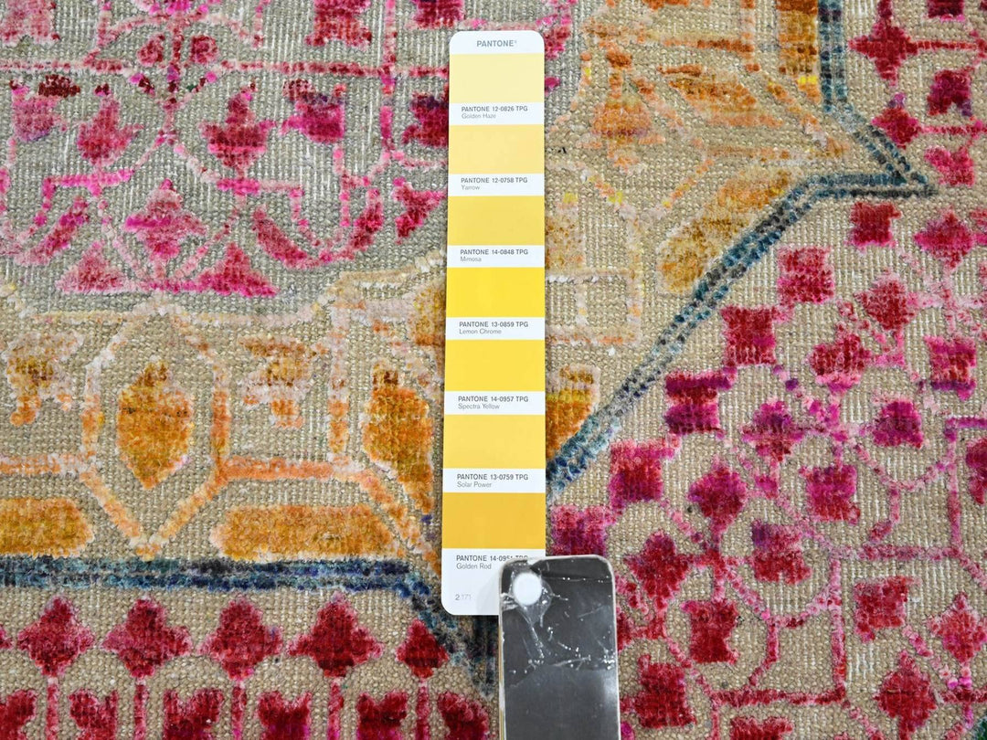 7'11" x 10'2" New Hand Knotted Yellow Wool & Sari Silk Rectangle Oriental Rug - MOA10275729