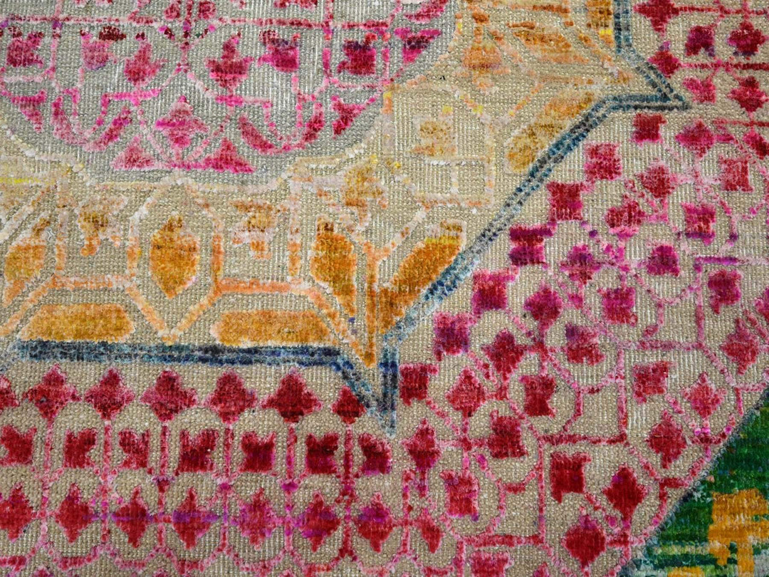 7'11" x 10'2" New Hand Knotted Yellow Wool & Sari Silk Rectangle Oriental Rug - MOA10275729
