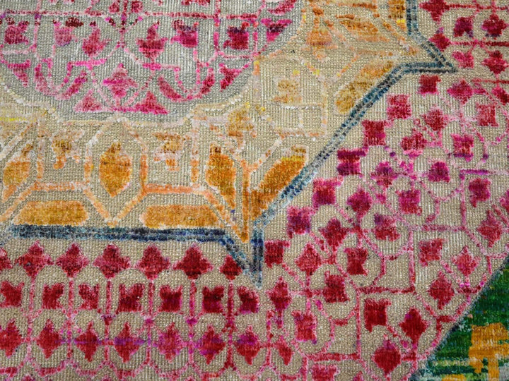7'11" x 10'2" New Hand Knotted Yellow Wool & Sari Silk Rectangle Oriental Rug - MOA10275729
