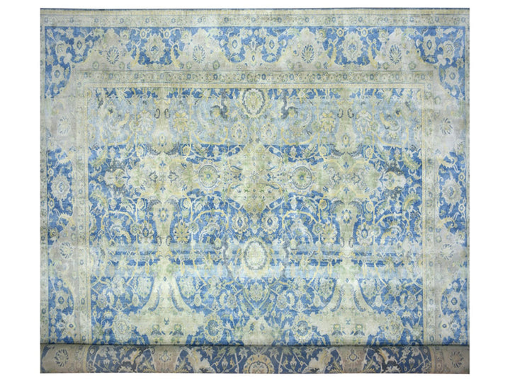 17'7" x 26'4" New Hand Knotted Blue Wool & Silk Rectangle Oriental Rug - MOA10275733